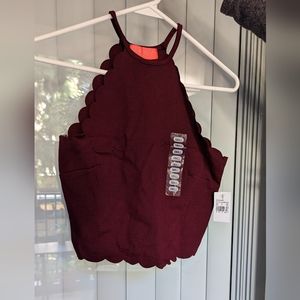 NWT Burgundy Scallop Crop Top